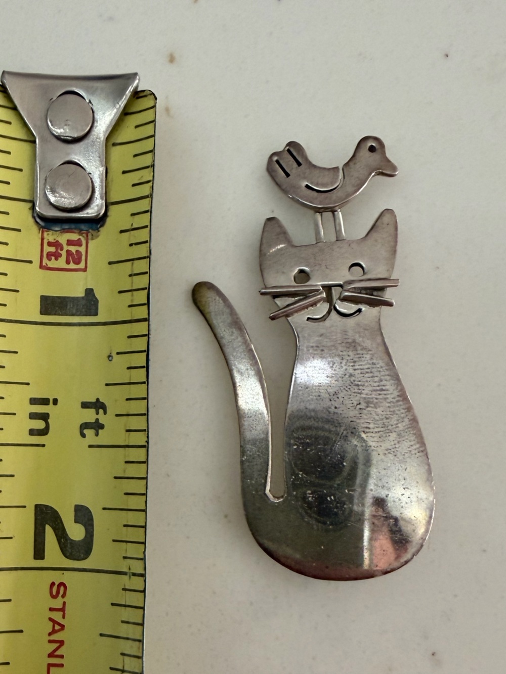 Vintage Mexican Sterling Silver Cat Brooch | Handcrafted 925 Artisan Pin